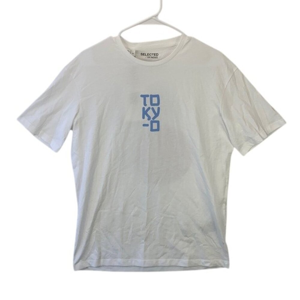 Selected Homme Mens S White Oversized T-Shirt Cotton Dragon Back Graphic Tee NWT